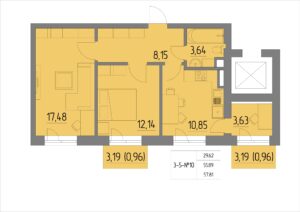 Планировка квартиры 10 на 3-5 этажах - Жилой комплекс Анжерская