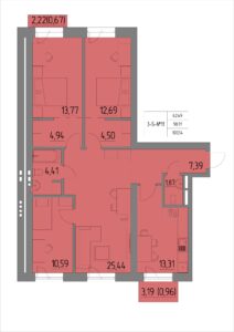 Планировка квартиры 11 на 3-5 этажах - Жилой комплекс Анжерская