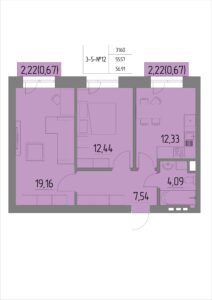 Планировка квартиры 12 на 3-5 этажах - Жилой комплекс Анжерская
