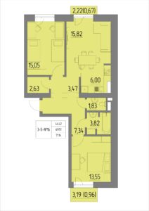 Планировка квартиры 16 на 3-5 этажах - Жилой комплекс Анжерская