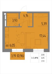 Планировка квартиры 18 на 3-5 этажах - Жилой комплекс Анжерская