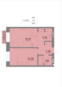 Планировка квартиры 3 на 3-5 этажах - Жилой комплекс Анжерская