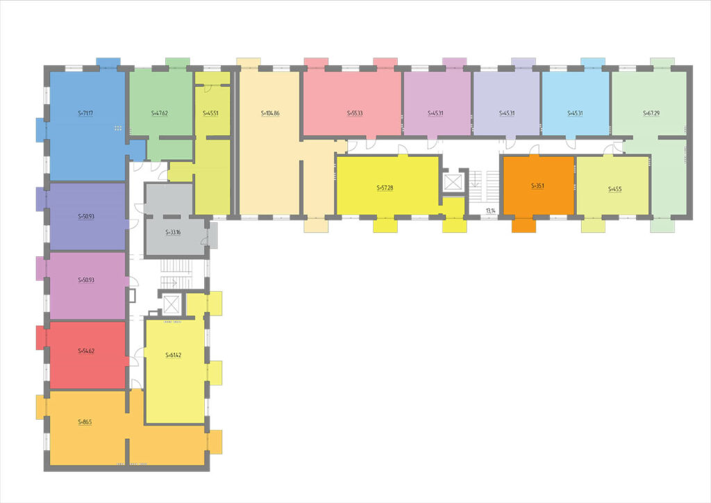 Планировка квартир без перегородок ЖК Mirax - 5 этаж